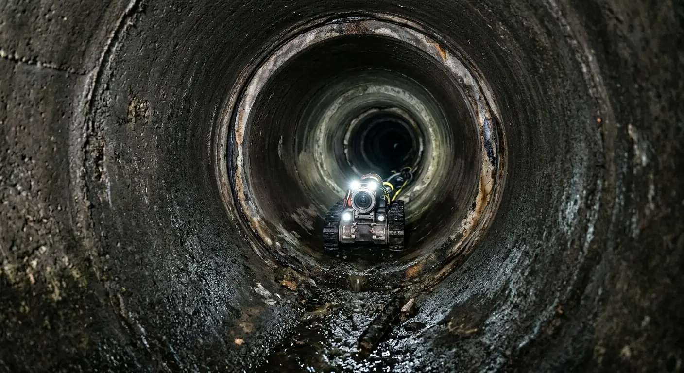 Robotic sewer camera inspecting pipe interior for Sewer Line Cleaning in Independent Hill